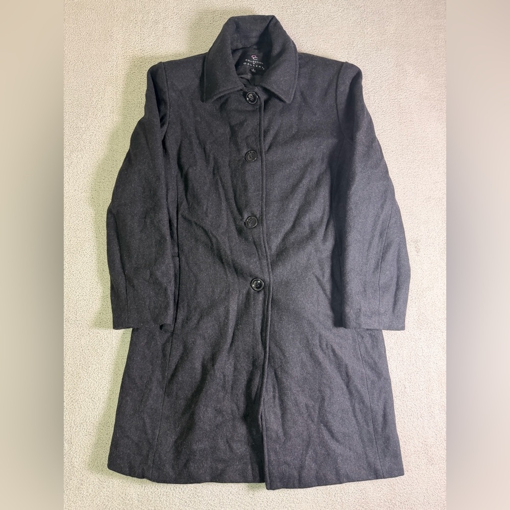 Collection By Gallery Long Over Coat Women’s Small Black Wool Blend Formal